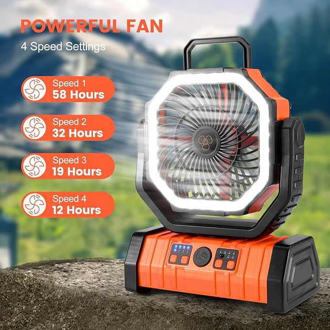 Odoland 30000mAh Camping Fan with LED Lantern, Rechargeable Battery Operated Oscillating with