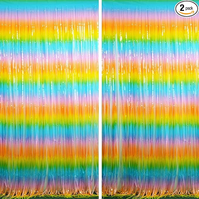 BRAVESHINE Colourful Tinsel Foil Fringe Curtains - 2Pcs 3.2x8.2ft Holidays Photo Booths Party