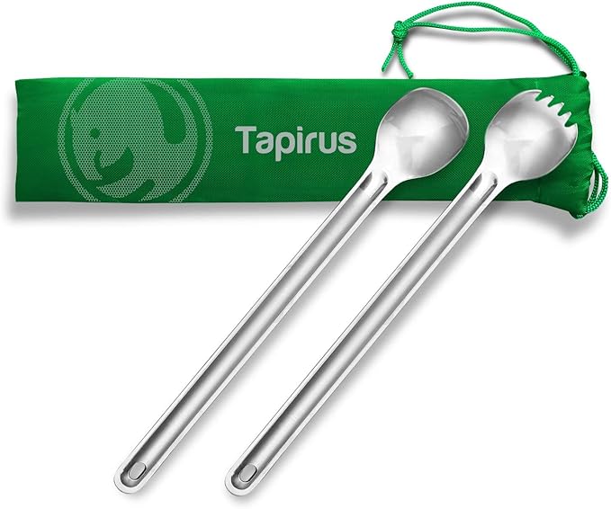 Tapirus - Long Spork and Long Spoon Set - 9.4-inch Long Deep Reach Stainless Steel Eating Utensils
