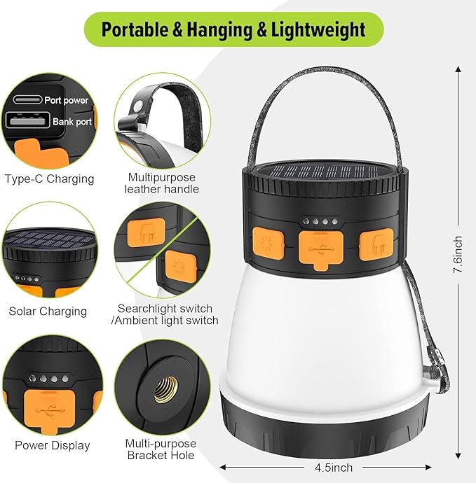 2 Pack LED Camping Lantern, 1500 Lumens Camping Lantern Rechargeable with Solar Panel Charging