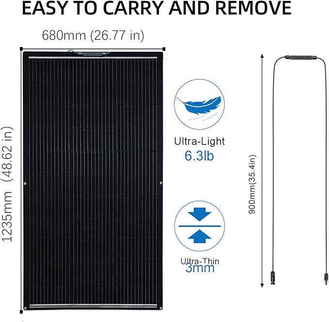 Flexible Solar Panel 4pcs 150W Fiberglass Monocrystalline 600W Lightweight Module for Off-Grid RV