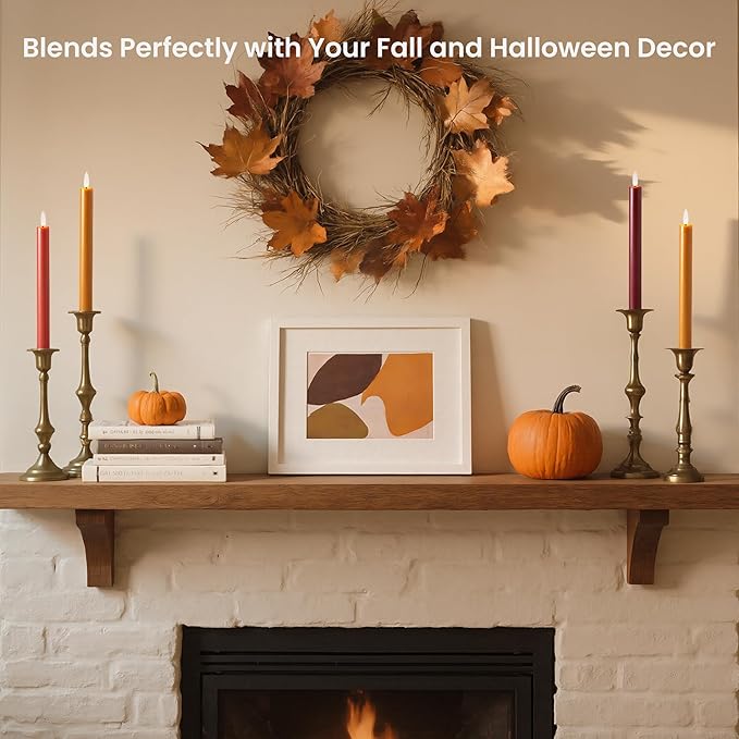 Fall Flameless Taper Candles with Remote and Timer, 10" 6pk LED Candlesticks, Battery Operated