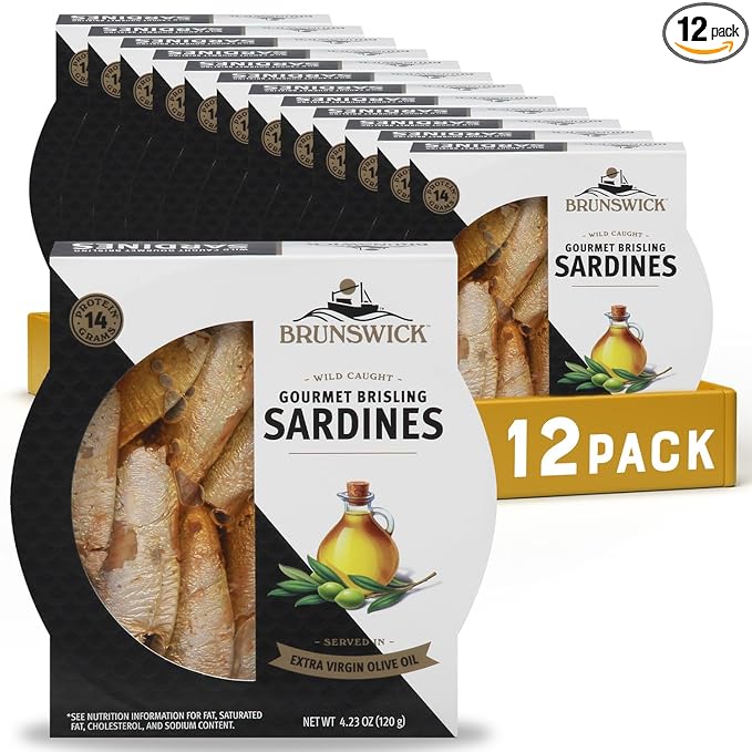 Brunswick Wild Caught Gourmet Brisling Sardines in Extra Virgin Olive Oil, 4.23 oz Can (Pack of 12)