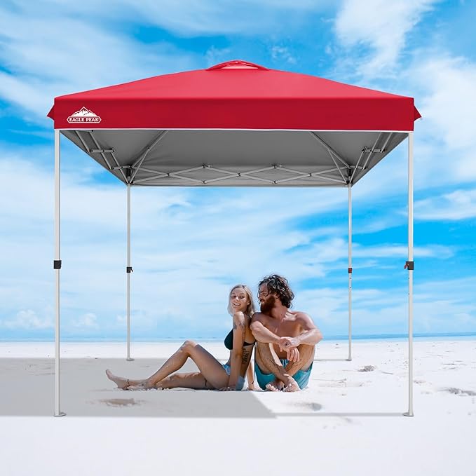 EAGLE PEAK Pop Up Canopy Tent with Wheeled Carry Bag, 8 Stakes, 4 Ropes, Easy Set Up Tent Canopy