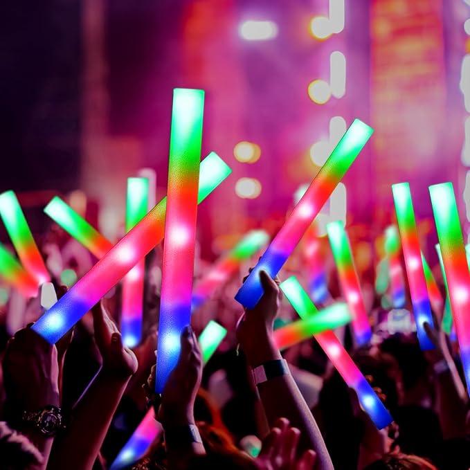 48 Pcs Foam Glow Sticks, Glow Sticks Bulk with 3 Modes Colorful Flashing, Light Up Baton Wands for