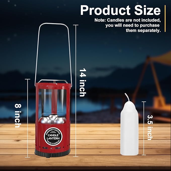 Candle Lantern, Decorative 3-Wick Emergency Candlestick Holder for Pillar Candles, Portable Red