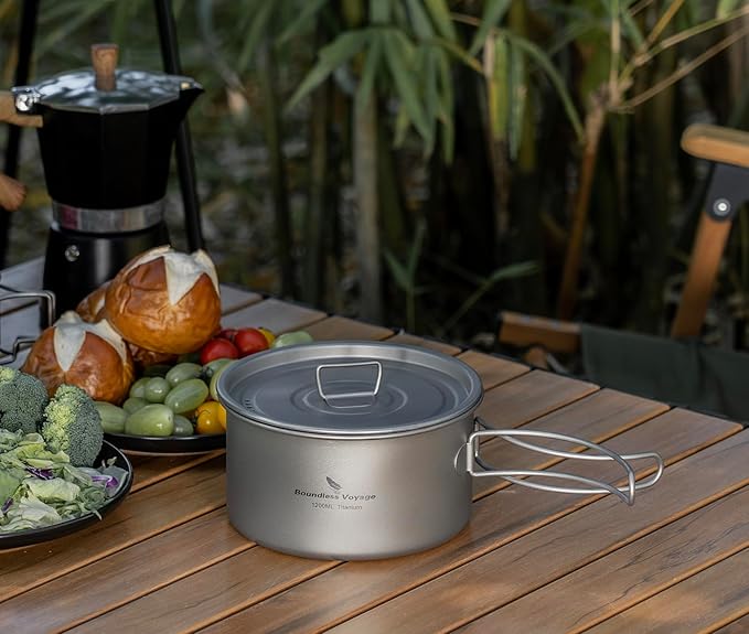 Boundless Voyage Titanium Pot Portable Camping Cookware Lightweight Cooking Pot Set for Outdoor