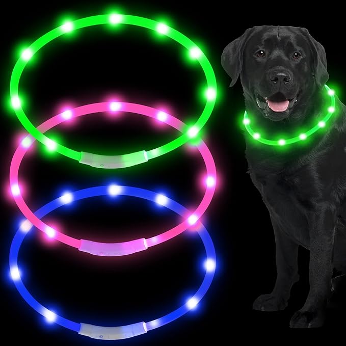 Weewooday 3 Pcs Dog Collar LED USB Rechargeable Lights Dog Necklace Collars Doggy Lights for Night