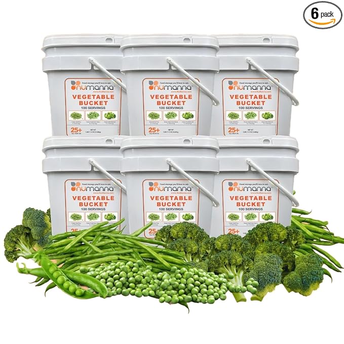 Numanna Mega Emergency Freeze-Dried 6 Vegetables Buckets 600 Servings Contains Peas, Green Beans &