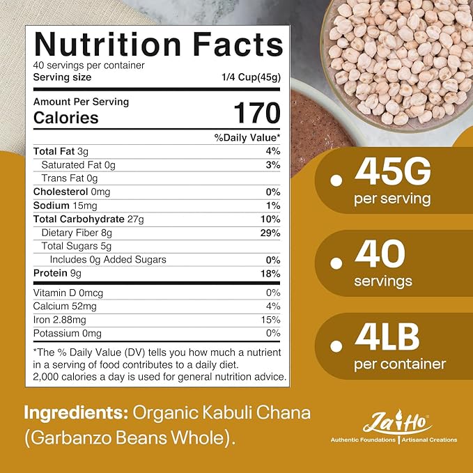Jai Ho Certified Organic Kabuli Chana Garbanzo Beans 4 lb | Chickpeas Lentils | Indian Kabuli Chole