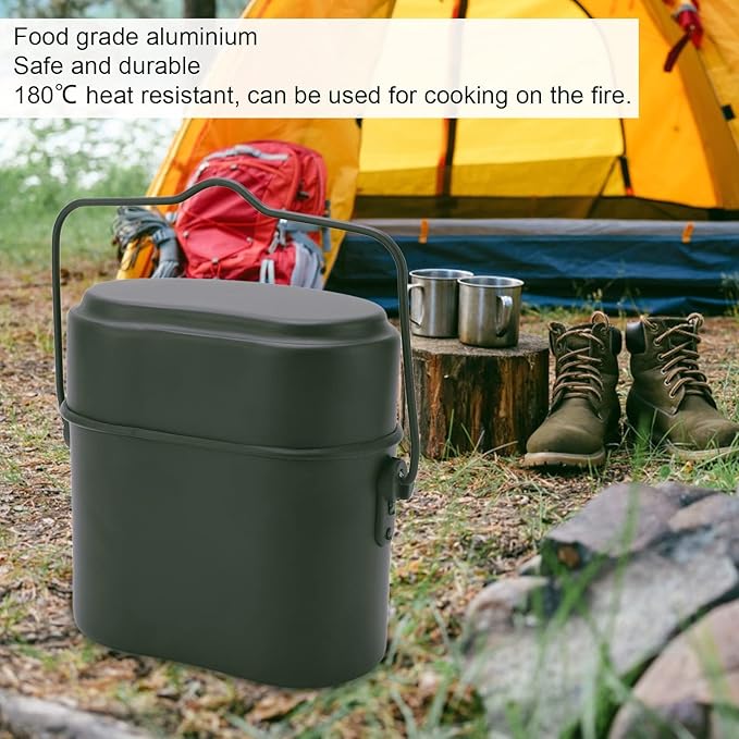 Military Mess Tin, Aluminium 180??Temperature Resistant Military Lunch Box Cookware Mess Kit Pots