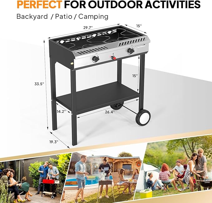 Bonnlo 2 Burner Propane Gas Stove with Auto Ignition, 150,000 BTU Portable Outdoor Camp Cooker