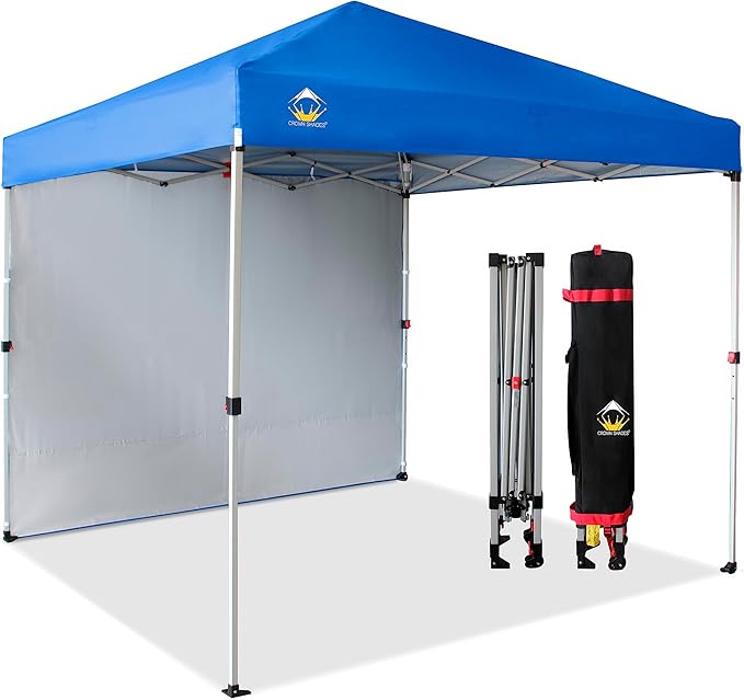 CROWN SHADES 8x8 Pop Up Canopy with 1 Side Wall - Beach Tent with One Push Setup - Outdoor Sun