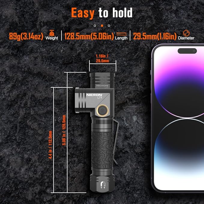NICRON L71 Tactical Flashlights High Lumens Type-C Rechargeable Magnetic Flashlight 90 Degree
