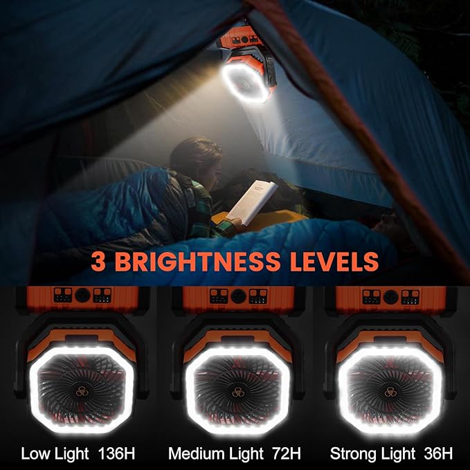 Odoland 30000mAh Camping Fan with LED Lantern, Rechargeable Battery Operated Oscillating with