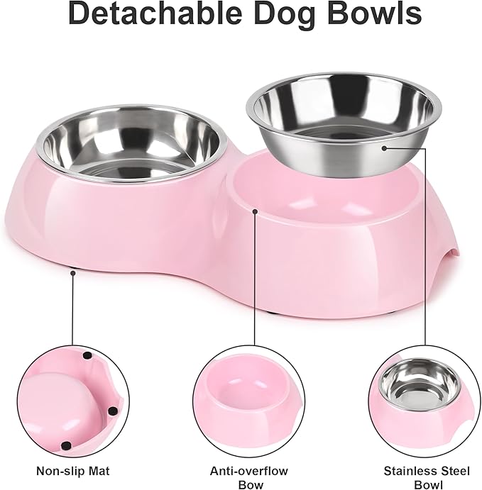 Stainless Steel Dog Bowls Set ??Dual Non-Slip Pet Dishes with 2 Small (4oz*2) Bowls & Durable Resin
