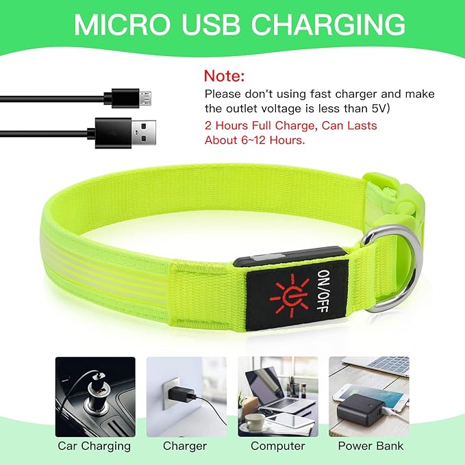 YFbrite Light up Dog Collar, USB Rechargeable LED Puppy Collar Super Bright Adjustable Glowing Dog