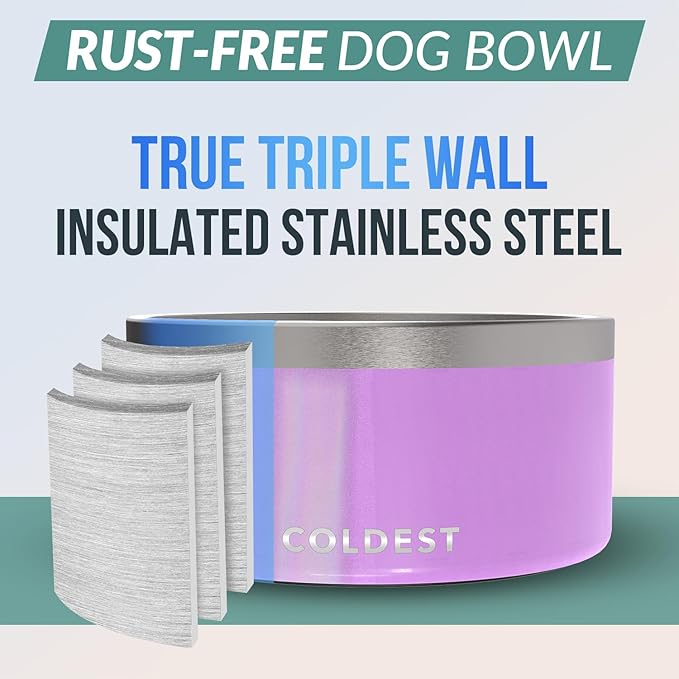 Coldest Dog Bowl - Anti Rust Metal, Non Slip, 3 Layers Insulated Stainless Steel Dog Bowls - Spill