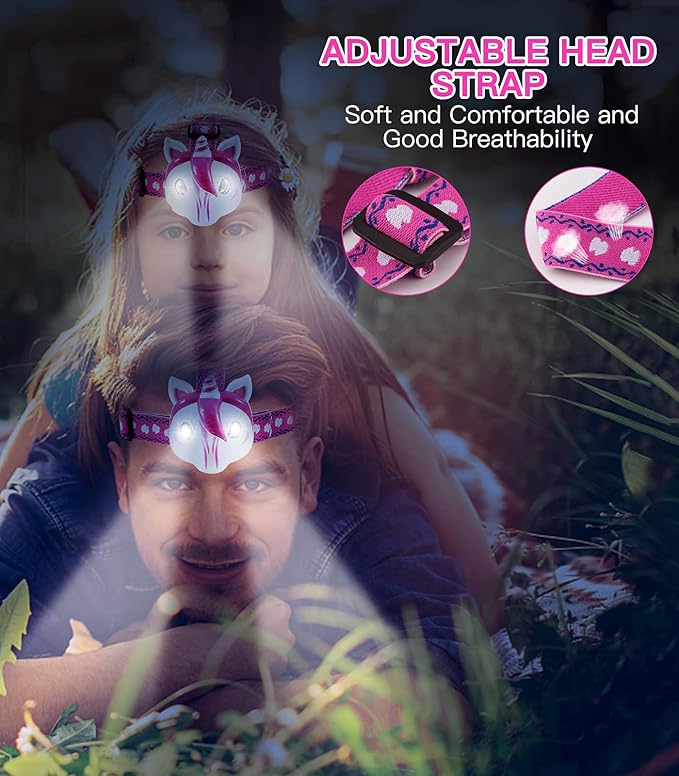 Toys LED Headlamp-Headlamp for Kids Unicorn Toy Head Lamp Flashlight 3 Adjustable Lighting Mode