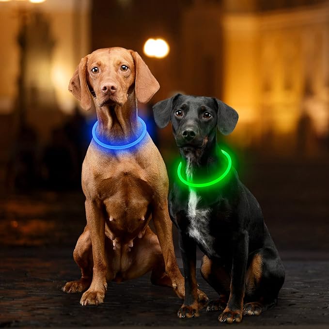 Light Up Dog Collar, Dlitk Rechargeable Cuttable LED Dog Collars, Pet Safety Light at Night Walking