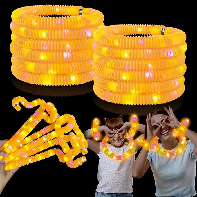 12 PCS Orange Glow Sticks Pop Tubes for kids,Halloween Light Up Necklaces Bracelets Accessories for