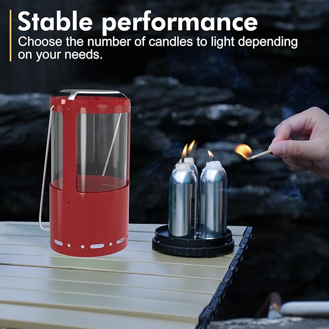 Candle Lantern, Decorative 3-Wick Emergency Candlestick Holder for Pillar Candles, Portable Red