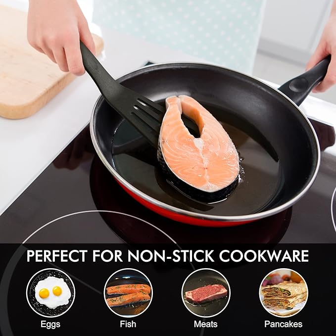 HOTEC 600??Heat Resistant Silicone Slotted Fish Turner Spatula Set, BPA Free Flipper Cooking