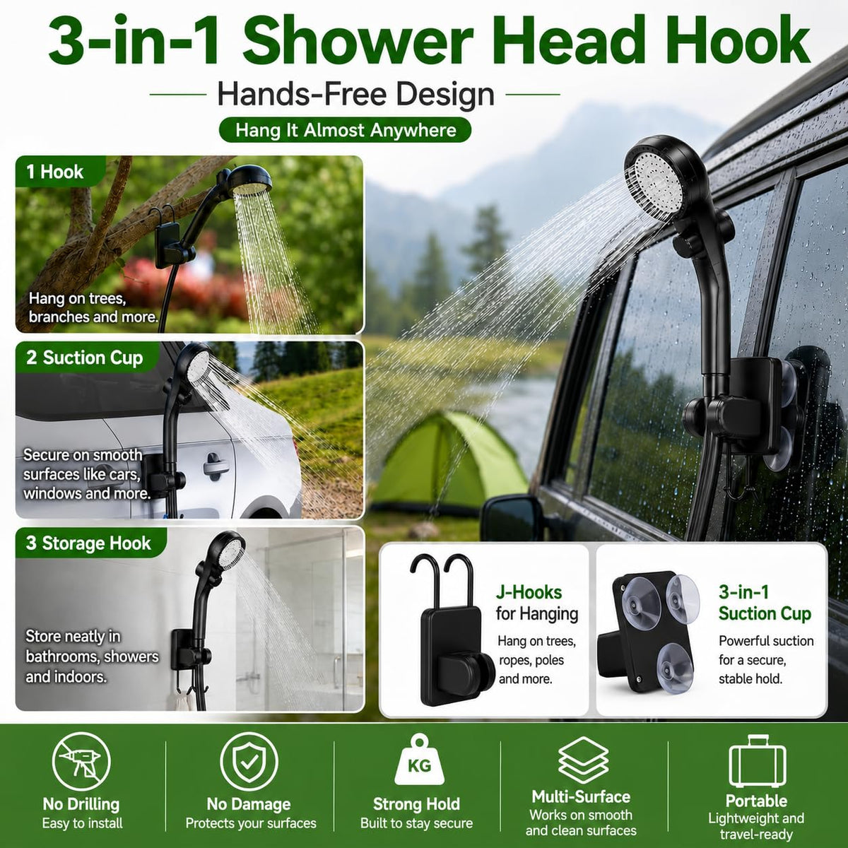 ELZONYX Portable Shower for Camping, 6000mAh Rechargeable Camping Shower with Intelligent LED