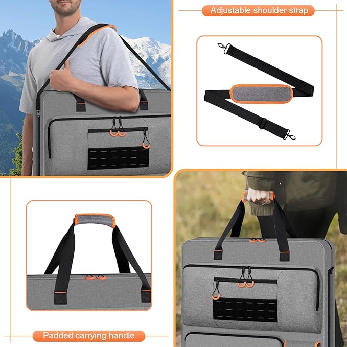 Solar Panel Storage Bag with Orange Lining, Deepened Opening, Zipper with Pull and Multi-Accessory