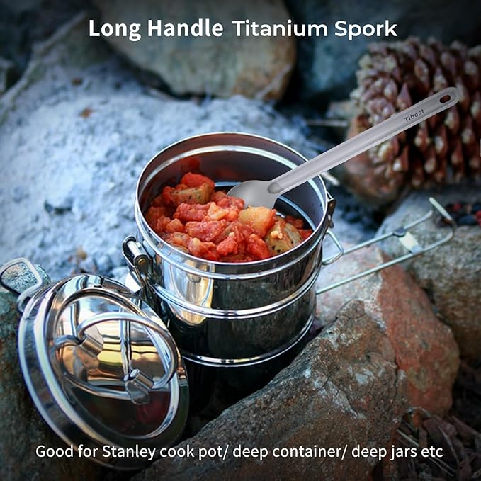 Titanium Spork Long Handle, 8.7" Camping Spork, Backpacking Spoon, Ultra Lightweight Camping