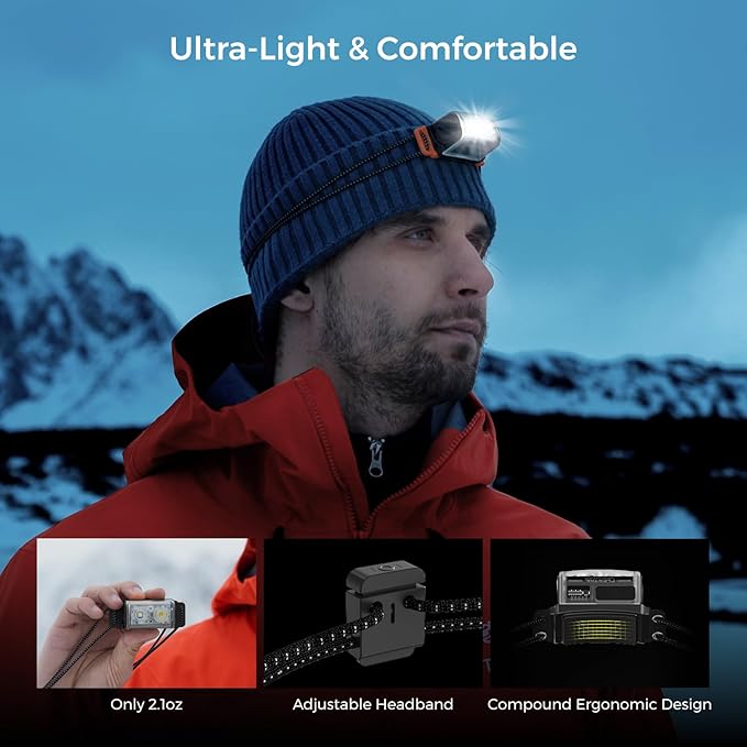 FLEXTAILGEAR 1-600 Lumen Ultra Bright Lightweight Headlamp, USB-C Rechargeable Outdoor Headlamp