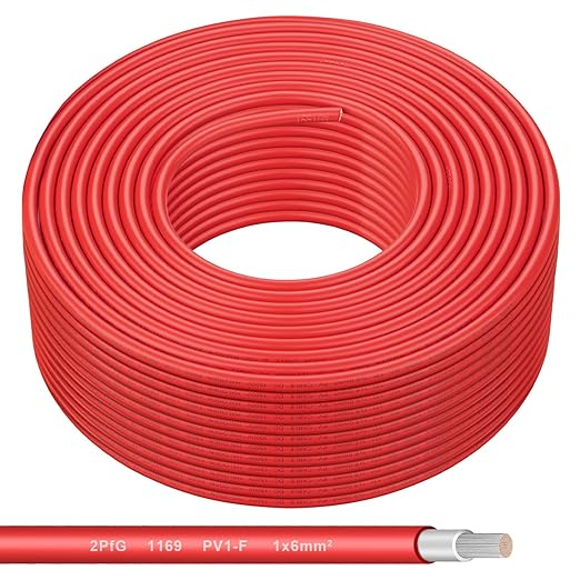 Solar Panel Wire - 200FT Red Tinned Copper Wire, 10AWG (6mm²) PV Wire Solar Extension Cable for