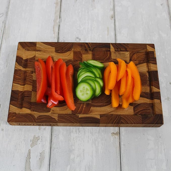 EcoDecors FSC Certified, Solid Teak Cutting Board, 10x6, Compact Reversible End Grain Wood Board