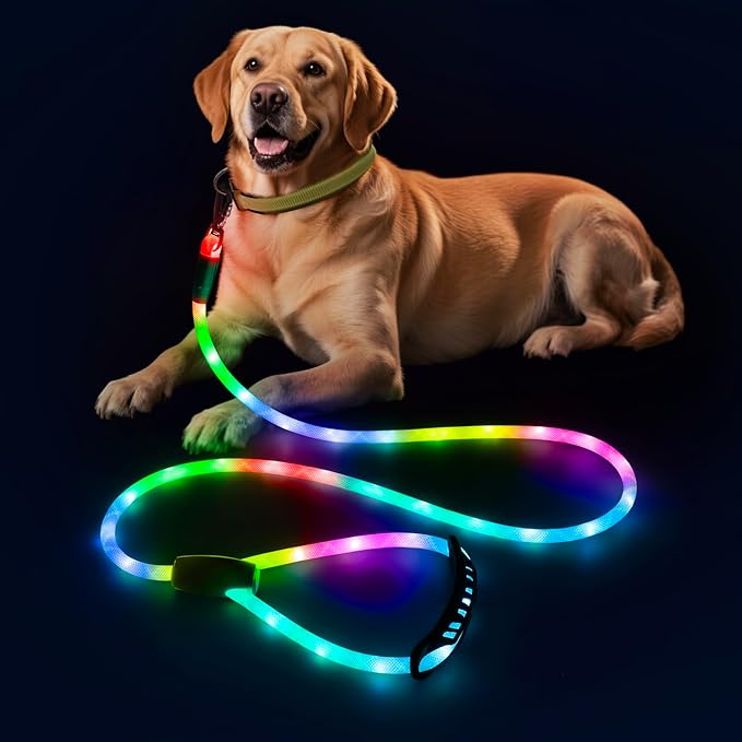Colaseeme Light Up Dog Leash, LED Pet Leashes USB Rechargeable, Glow Safety Dogs Lights at Night