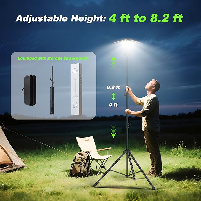 Camping Lights with Remote & Stand 8.2 Ft,14000 mAh Rechargeable Camping Lantern Tent Light, 6000