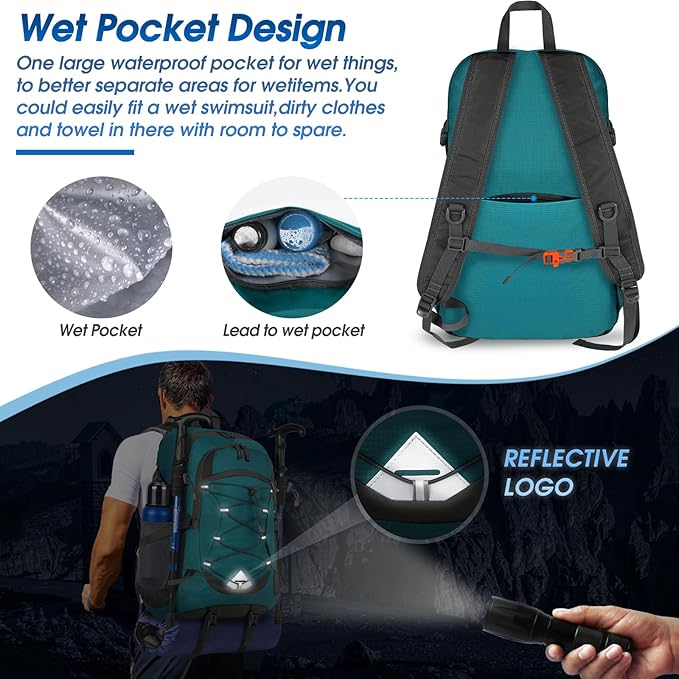 IGOLUMON Hiking Backpack 40L Packable Lightweight Camping Backpack Men Women Waterproof Hiking