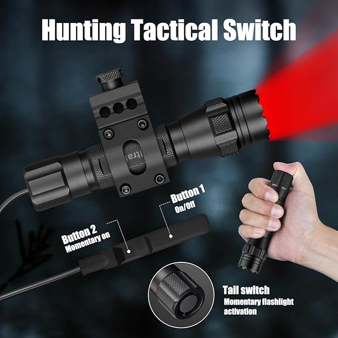 ULTRAFIRE Tactical Red Flashlight, 620nm-630nm High Purity Red LED Hunting Light,Super Bright 218