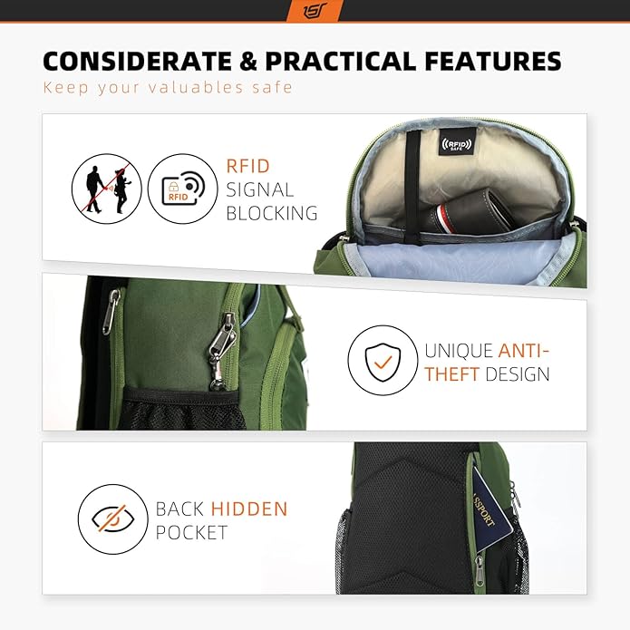 SKYSPER Sling Bag RFID Crossbody Sling Backpack Cross Body Shoulder Bag Travel Hiking Daypack for