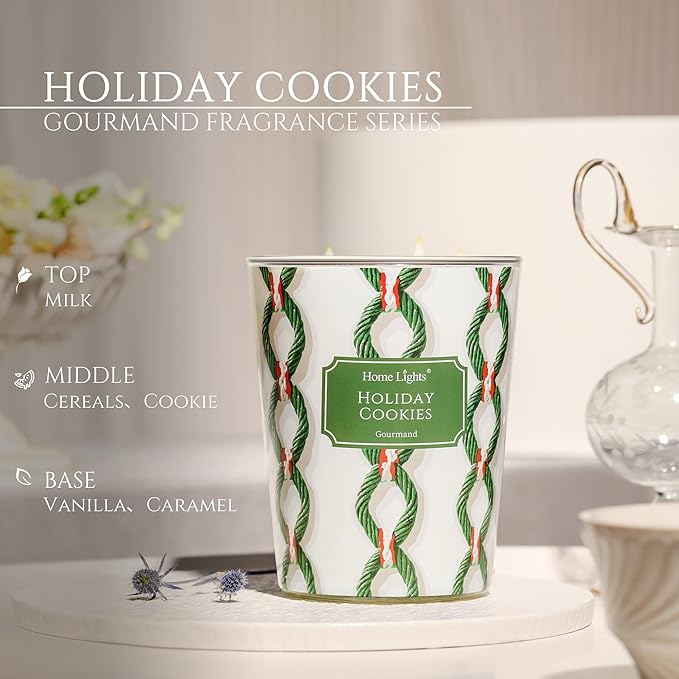 HomeLights Holiday Cookies Scented Candles | 34oz Soy Candles Rustic Modern 3-Wick Large Candle