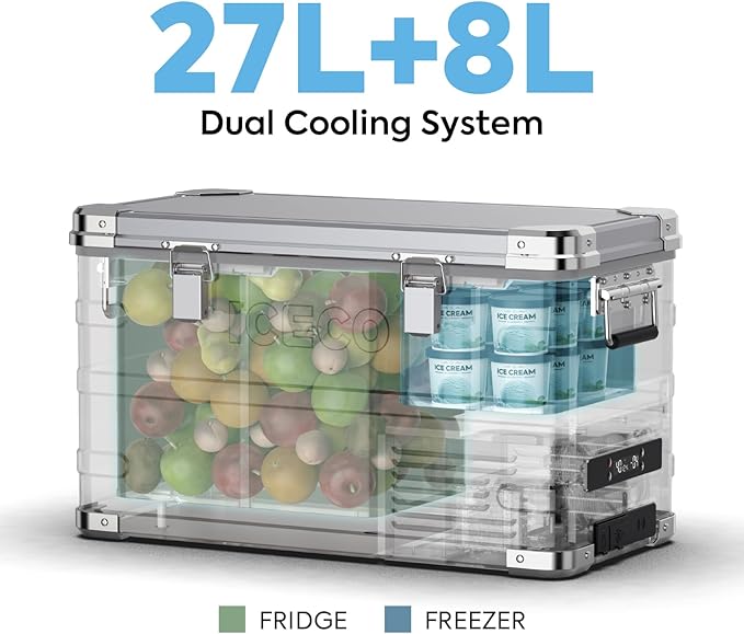 ICECO APL35 12V Refrigerator, 37Qt Dual Zone Portable Refrigerator Freezer Equipped SECOP Nano