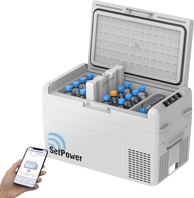 Setpower Car Refrigerator 50 Hours Backup Cooling 27 Quart 12 volt Fridge Portable Car Freezer 12V