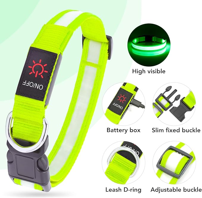 Vizpet LED Dog Collar, Light Up Dog Collar Adjustable USB Rechargeable Super Bright Safety Light