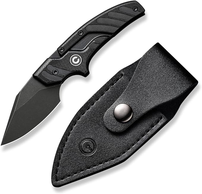 CIVIVI Typhoeus Fixed Blade Knife with Leather Sheath, 2.27" Swedish 14C28N Blade G10 Handle