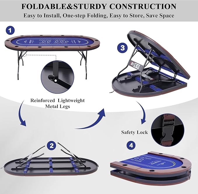 Foldable Poker Table for 10 Players, 84" Folding Blackjack Texas Holdem Table, Portable Casino