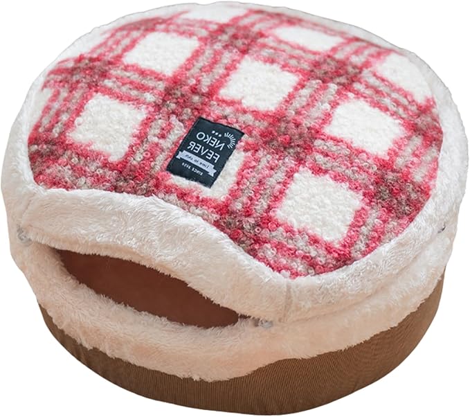 Cat Cave Bed ??Plush, Warm & Calming Hideaway with Detachable Lid & Mat, Covered House for Indoor