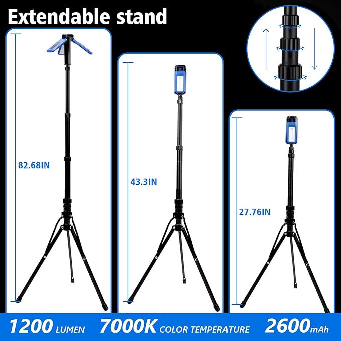 Camping Light Stand with Telescoping Pole - Rechargeable Solar Tent Lamp, Portable Cordless Camping