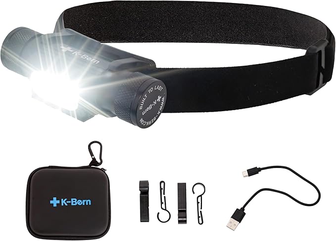 K-Bern Rechargeable Headlamp. 1850 Lumen, Ultra Bright Head Lights for Forehead. Waterproof