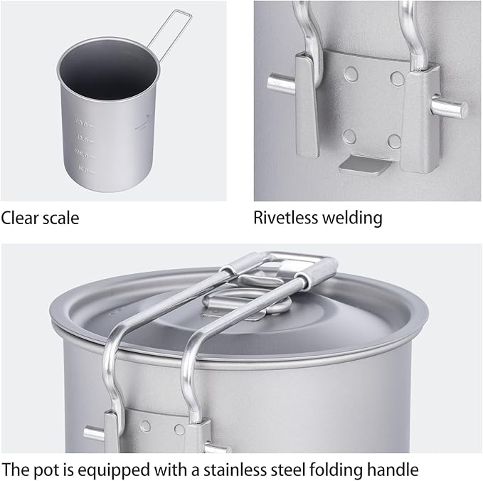 iBasingo 900ml Titanium Camping Cup with Lid Lightweight Portable Camping Pot for Backpacking