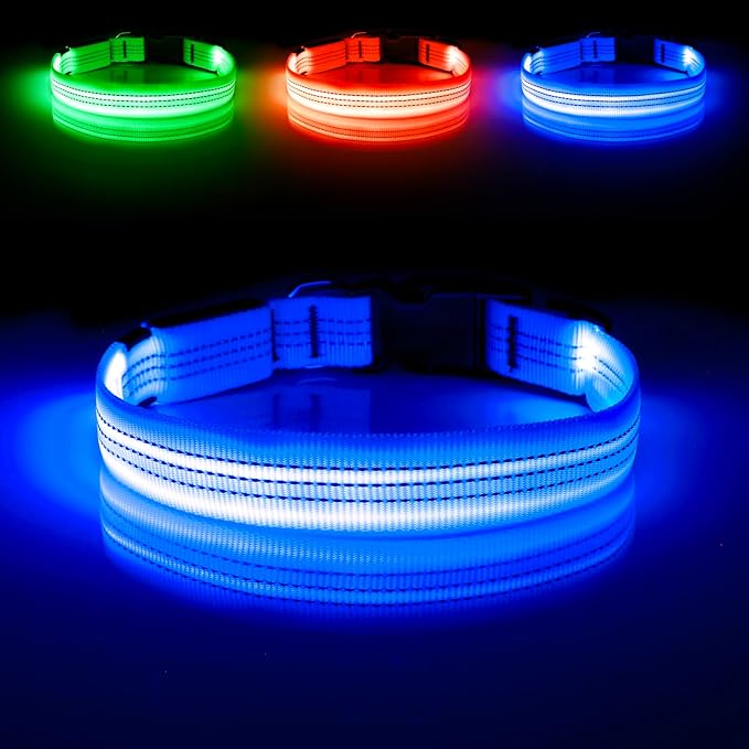 Illumifun Light Up Dog Collar, USB Rechargeable LED Dog Collar, Adjustable Reflective Lighted Pet