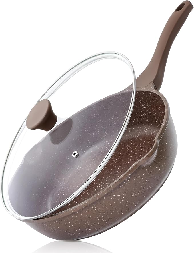 SENSARTE Nonstick Deep Frying Pan Skillet, 12-inch Saute Pan with Lid, Stay-Cool Handle, Healthy